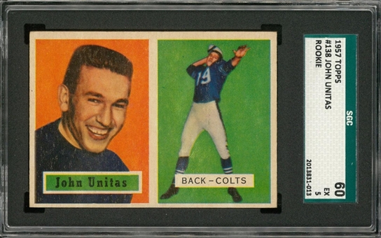 1957 Topps Football #138 John Unitas Rookie Card – SGC 60 EX 5